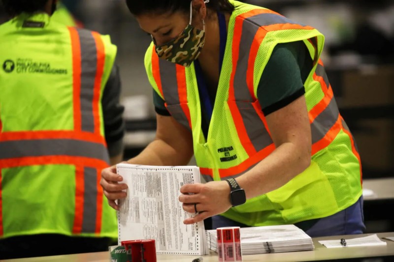 Election workers count ballots on November 04, 2020 in Philadelphia, Pennsylvania. Republicans in the state legislature refused to allow early processing of ballots, leading to delays in counting. (Photo by Spencer Platt/Getty Images)
