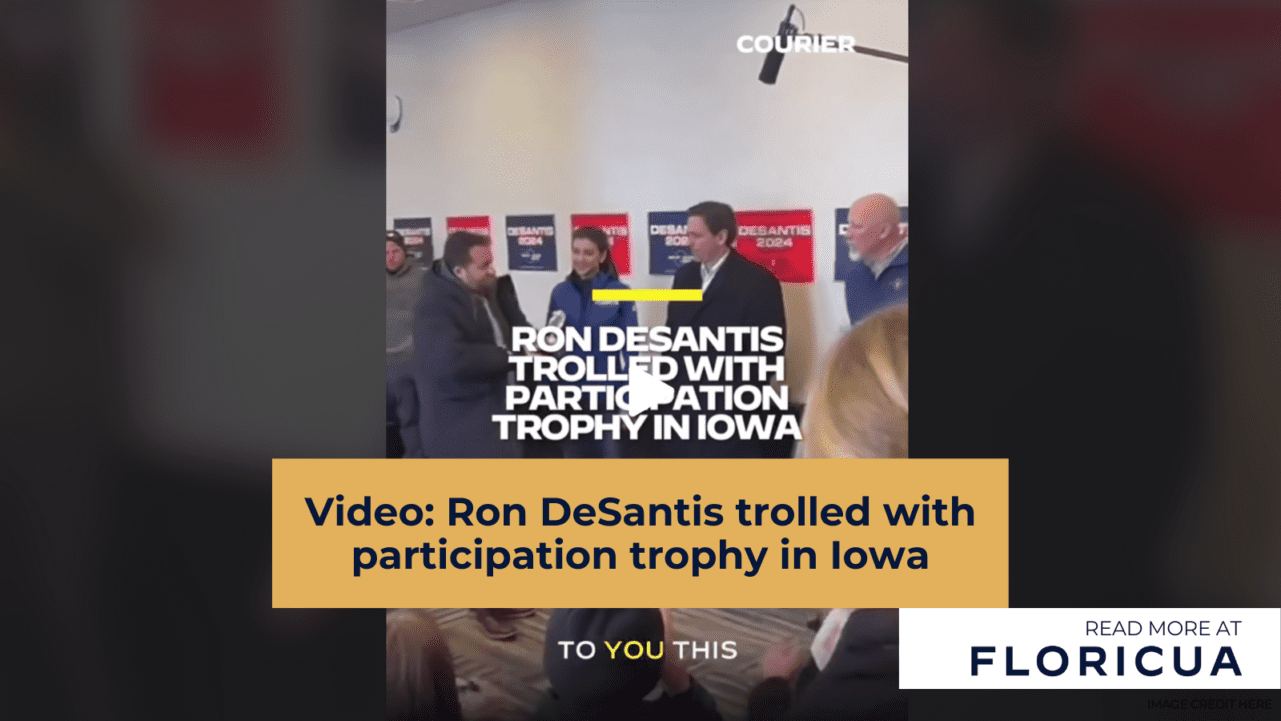 Video: Ron DeSantis trolled with participation trophy in Iowa